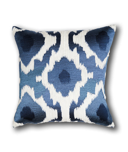 Rorschach Blue – Blue and White Embroidered Square Cotton Cushion